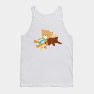 Autumn Bear, Cute Bear, Sleeping Bear, Tree Stump Tank Top